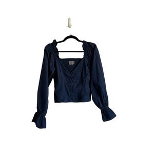 Anthropologie- Ruffle, V-neck, Off-The-Shoulder, Balloon Sleeve Top, Size Medium